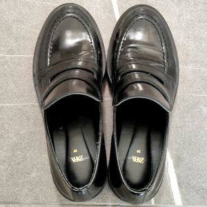 Zara platform leather loafers